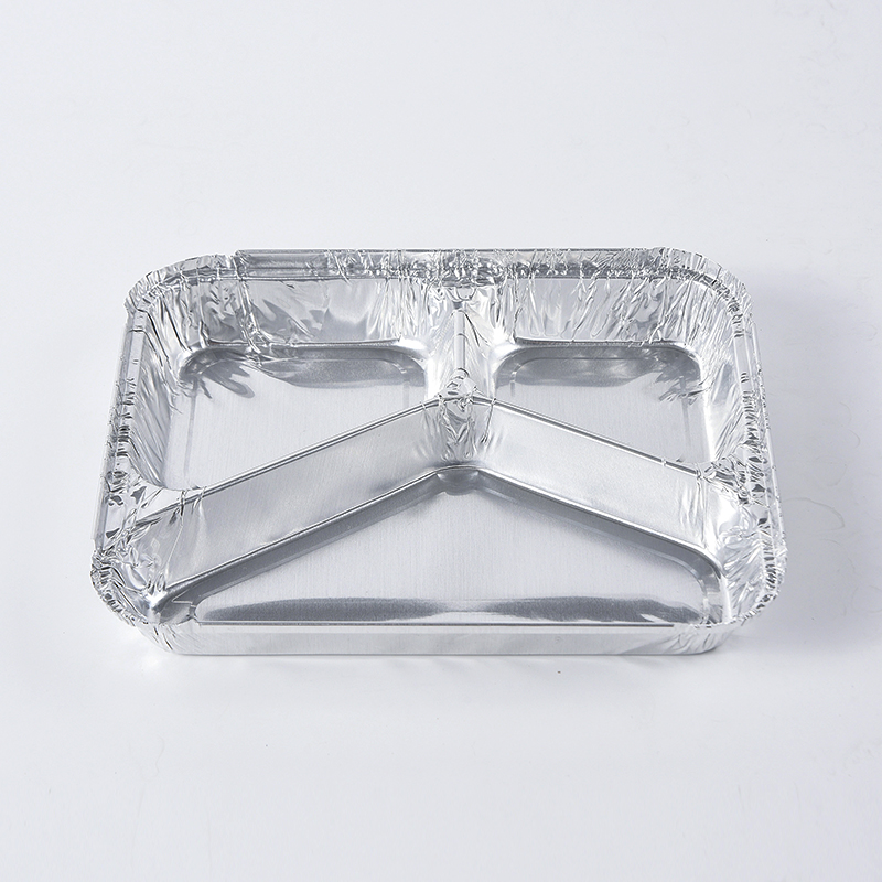 Compartimente convenabile Recipient din folie de aluminiu Tavă de unică folosință pentru ambalarea alimentelor RK-7